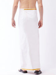 VASTRAMAY - قميص Dhoti/Mundu/Vesty باللونين الأبيض والذهبي للرجال