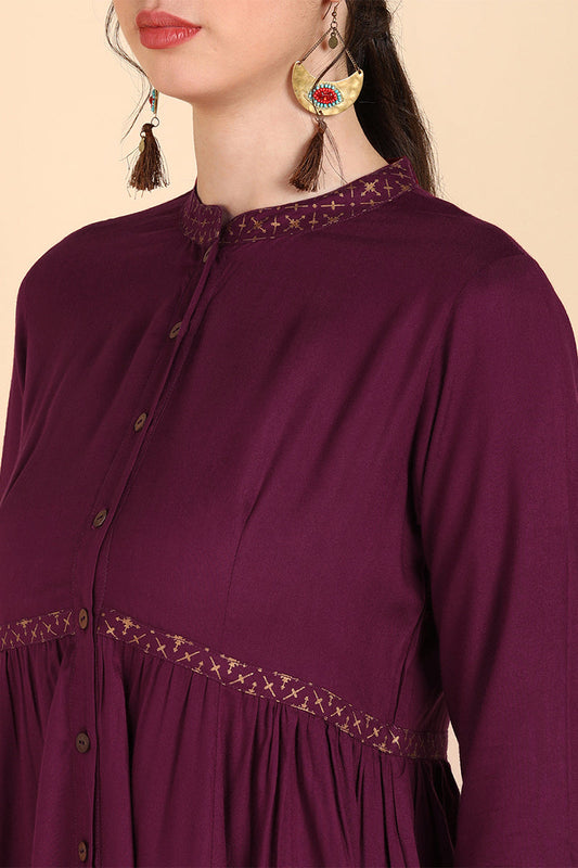 burgundy rosewood thread work anarkali kurta 