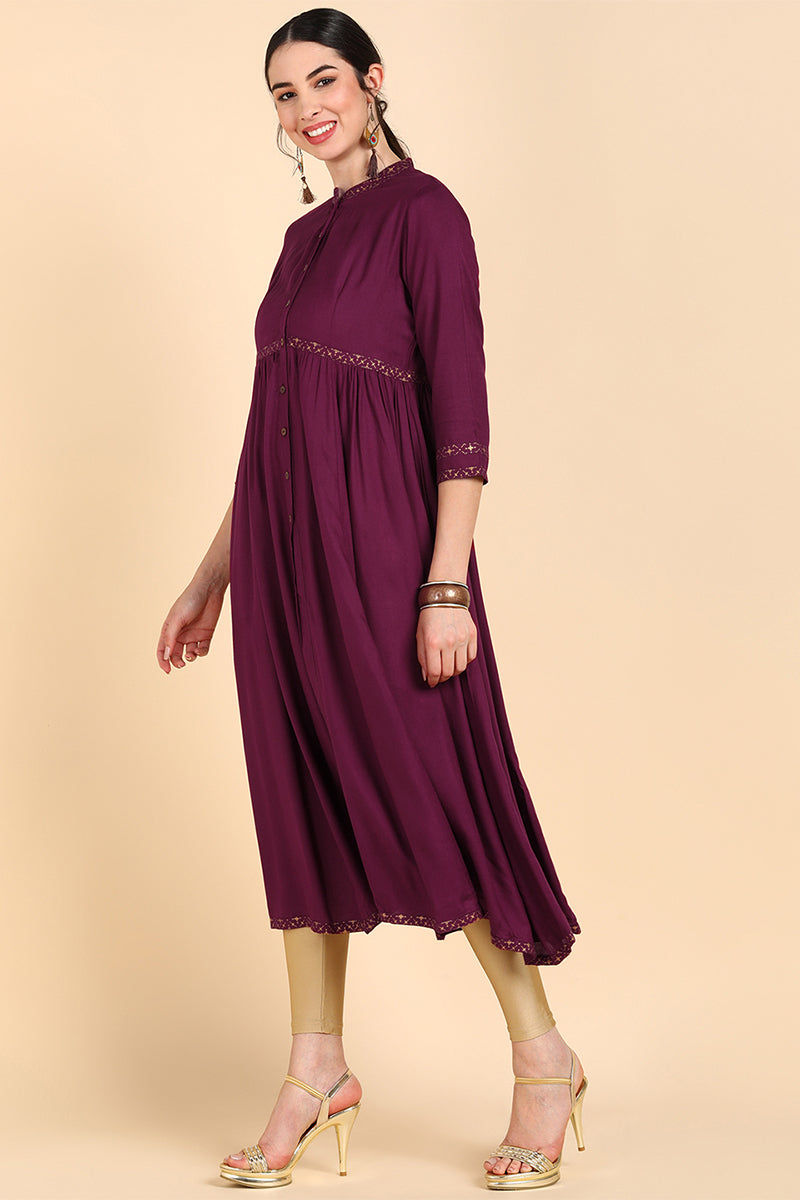 burgundy rosewood thread work anarkali kurta 