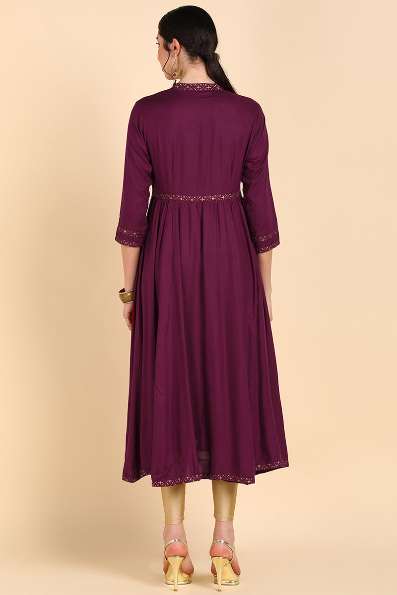 burgundy rosewood thread work anarkali kurta 