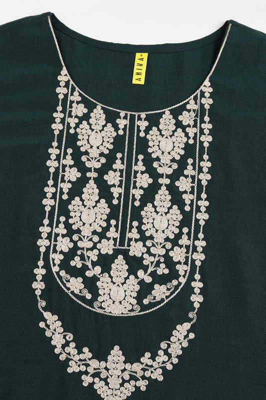 Green Silk Blend Solid Embroidered Straight Kurta