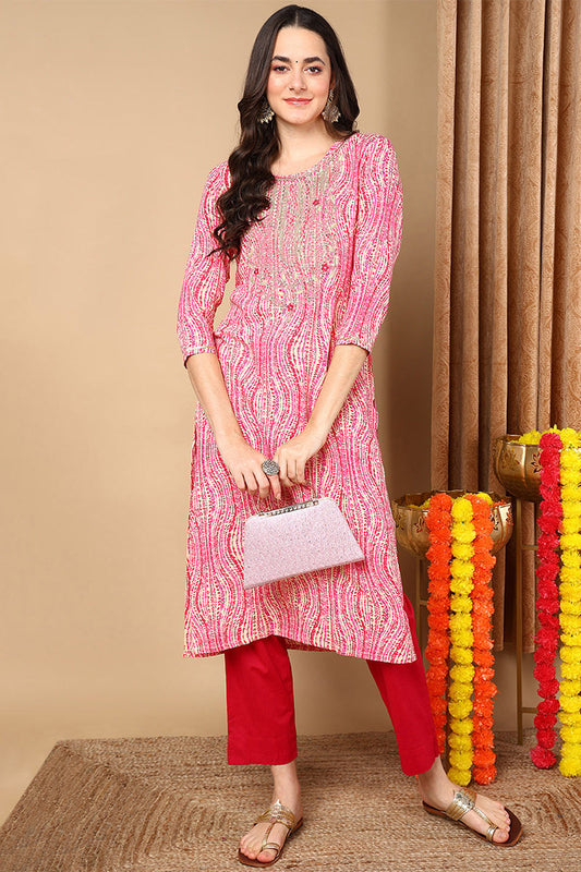 pink viscose rayon abstract printed straight kurta vck9620