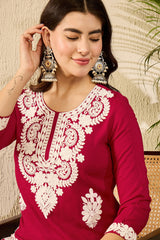 red viscose rayon solid embroidered straight kurta