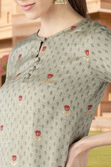 olive viscose rayon solid printed straight kurta 