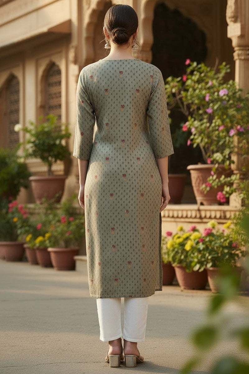 olive viscose rayon solid printed straight kurta 