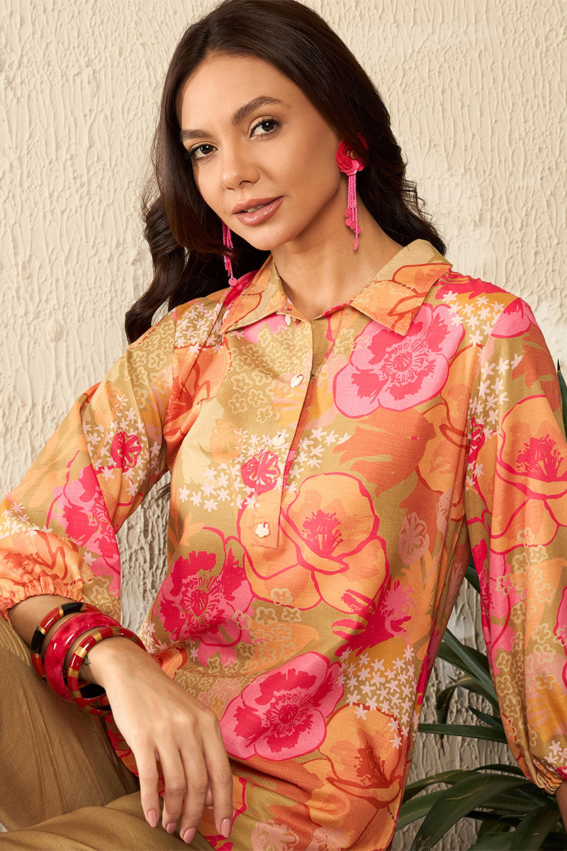 green rayon blend floral printed co ord set 