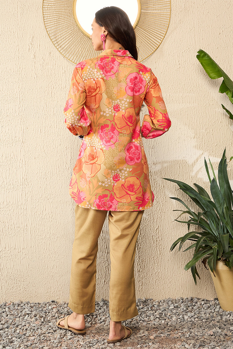 green rayon blend floral printed co ord set 
