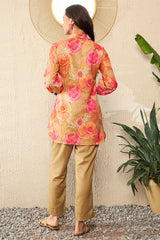 green rayon blend floral printed co ord set 