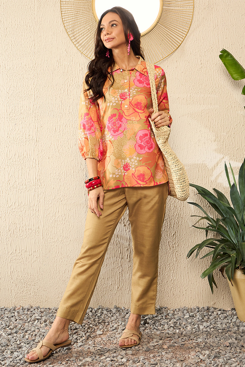 green rayon blend floral printed co ord set 