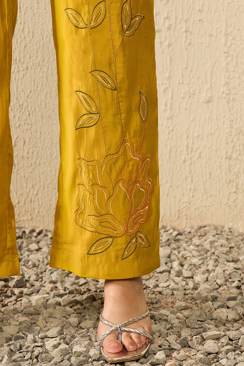 mustard silk blend solid embroidered regular coord sets 