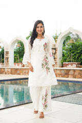 white silk blend solid embroidered coord sets