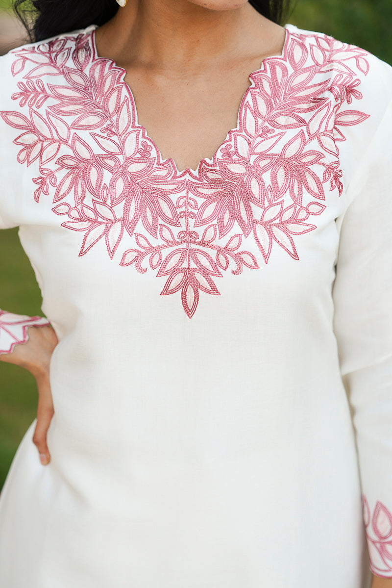 white silk blend solid embroidered coord sets