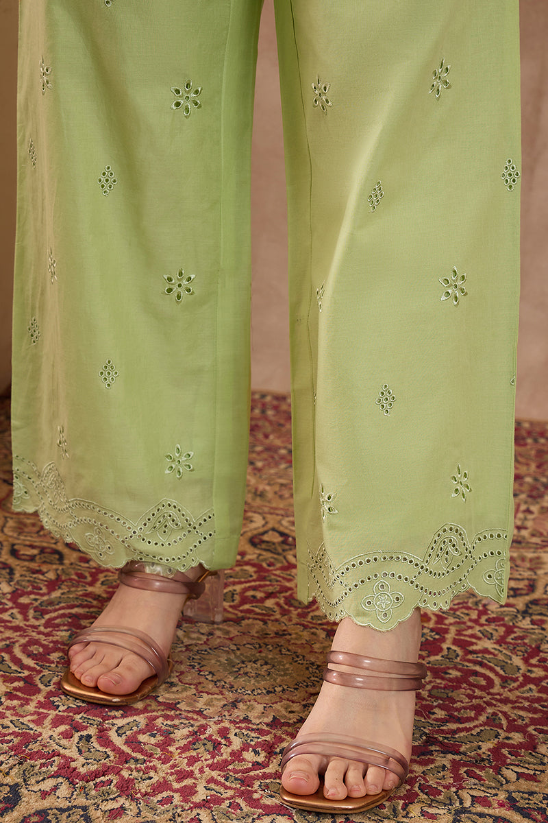 green pure cotton embroidered scalloped coord sets