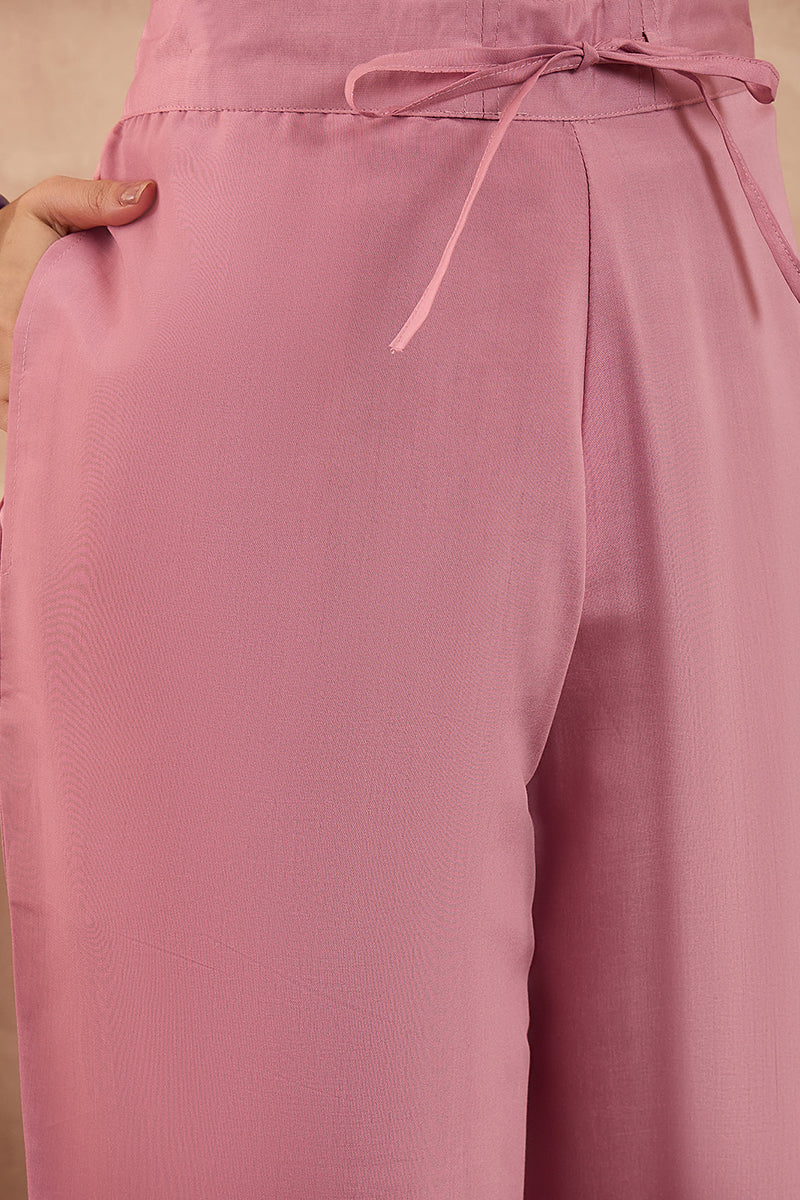 pink silk blend embroidered straight coord sets