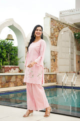 pink pure cotton solid embroidered coord sets
