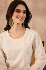 off white pure cotton embroidered scalloped coord sets