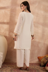 off white pure cotton embroidered scalloped coord sets