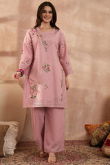 pink pure cotton embroidered straight coord sets