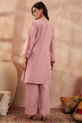 pink pure cotton embroidered straight coord sets