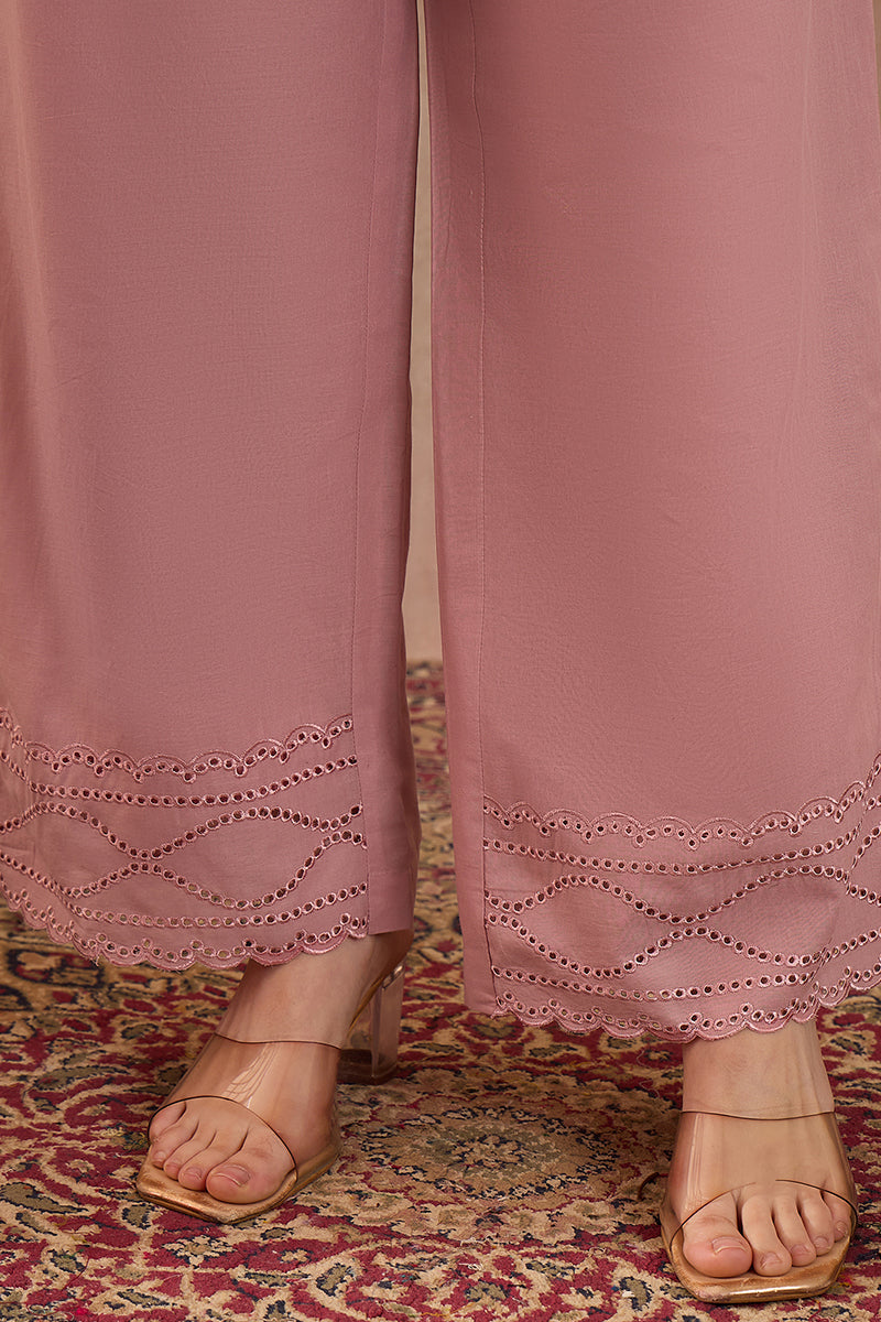 pink pure cotton embroidered straight coord sets