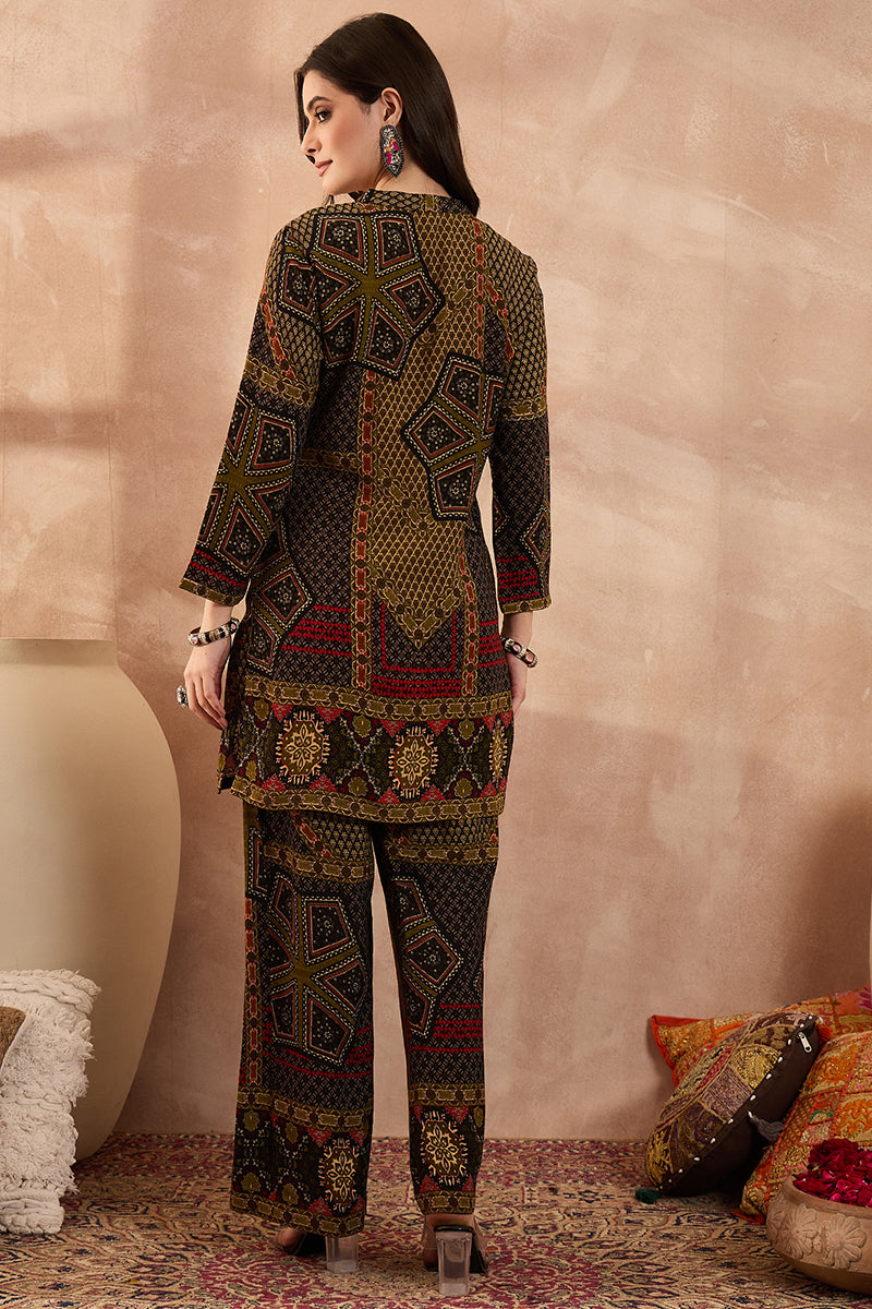 Green Viscose Rayon Printed Straight Coord Sets