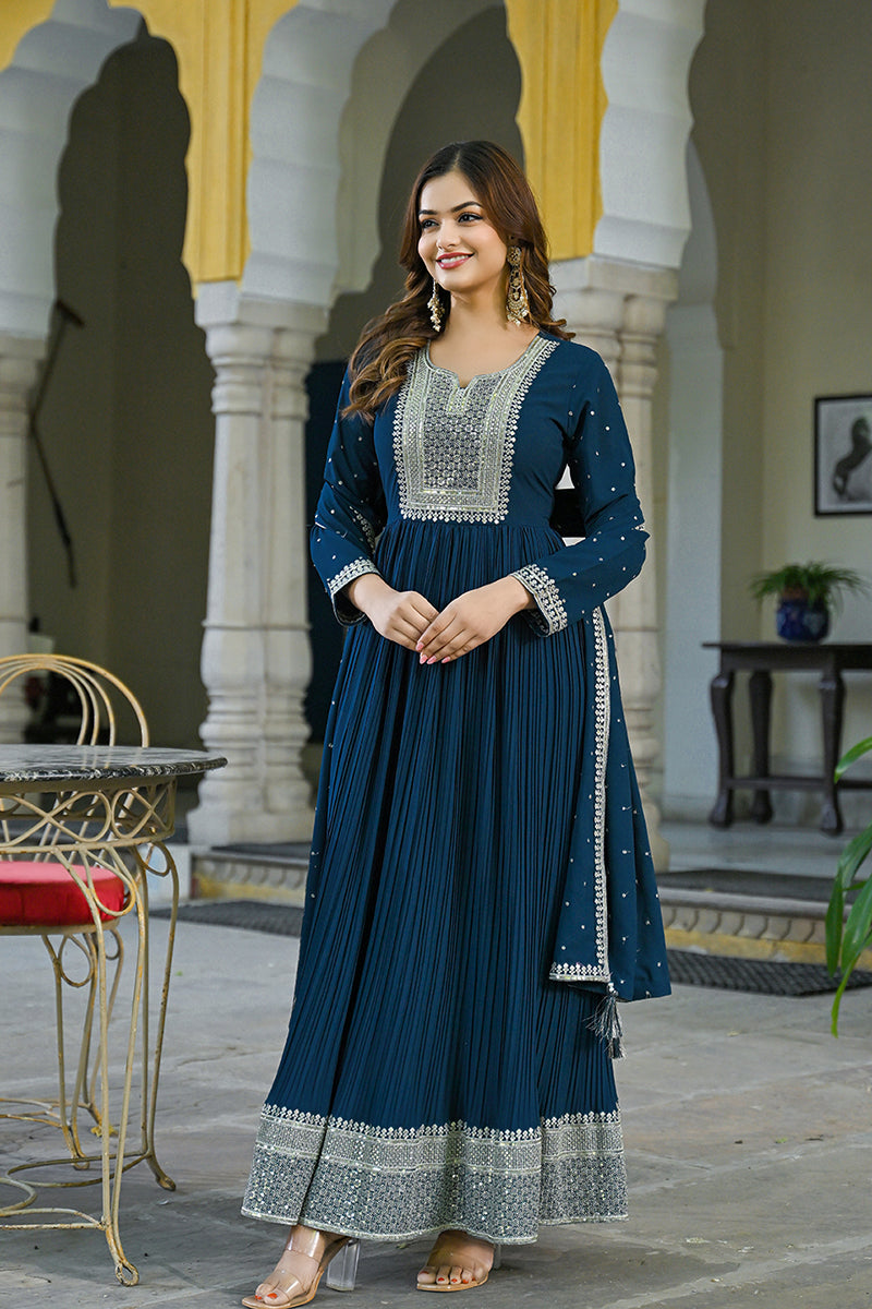 plus-size-teal-blue-georgette-solid-yoke-design-anarkali-suit-set-vkset1473