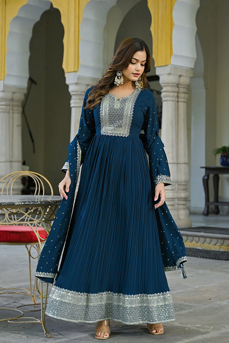 plus-size-teal-blue-georgette-solid-yoke-design-anarkali-suit-set-vkset1473