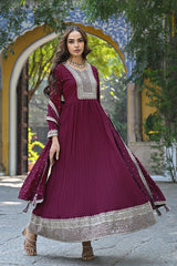 magenta georgette solid yoke design sequined anarkali kurta set