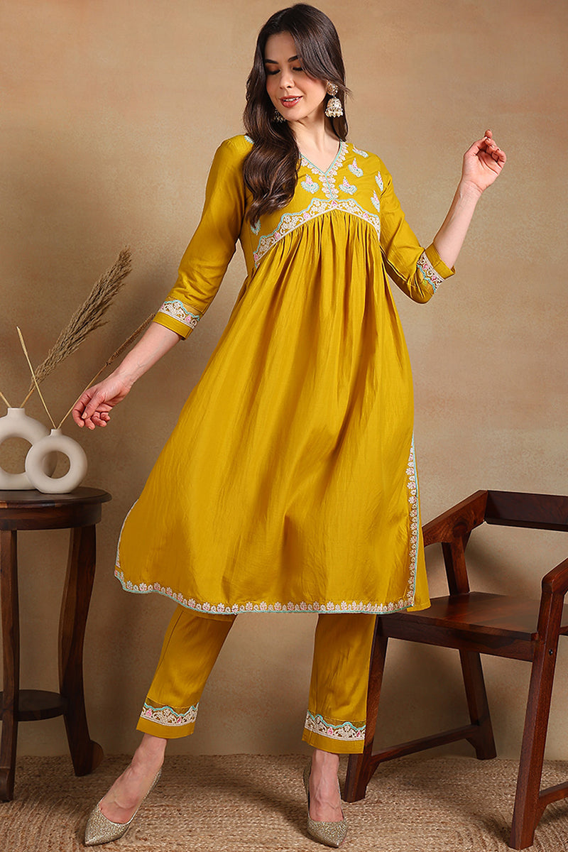 yellow-silk-blend-solid-embroidered-flared-kurta-set-vkset1484