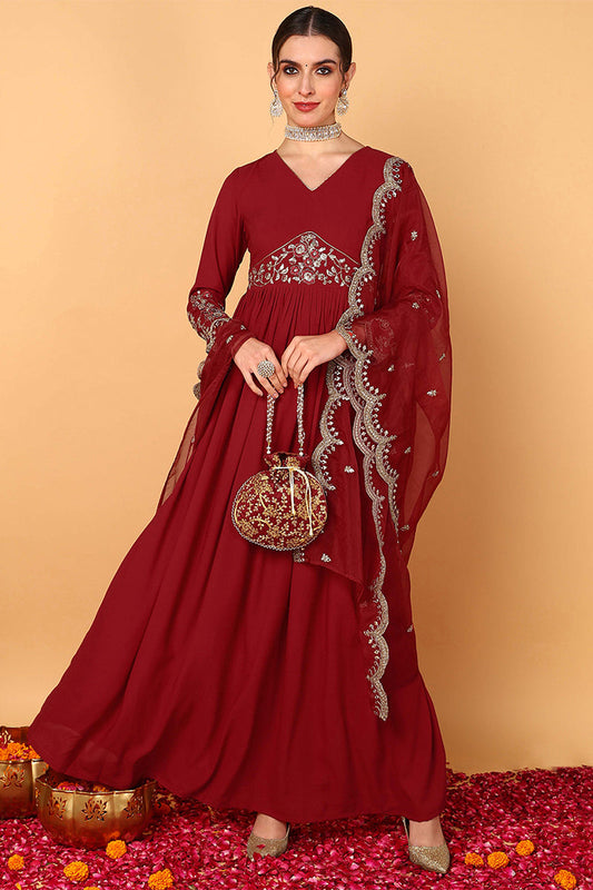 red-georgette-embroidered-zari-work-flared-kurta-set-vkset1485