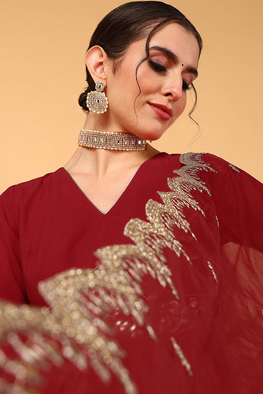 red-georgette-embroidered-zari-work-flared-kurta-set-vkset1485