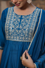 teal pure cotton anarkali suit set