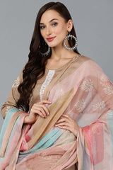taupe silk blend straight suit set