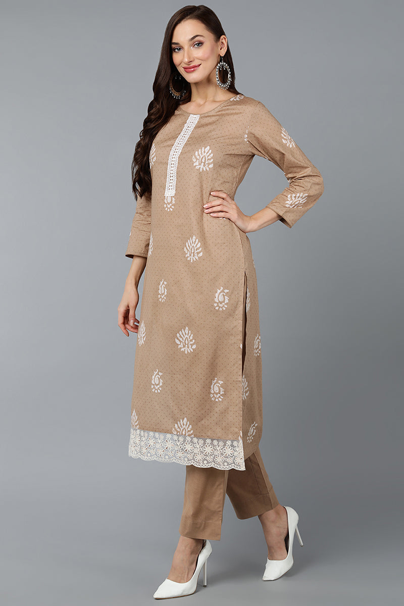taupe silk blend straight suit set