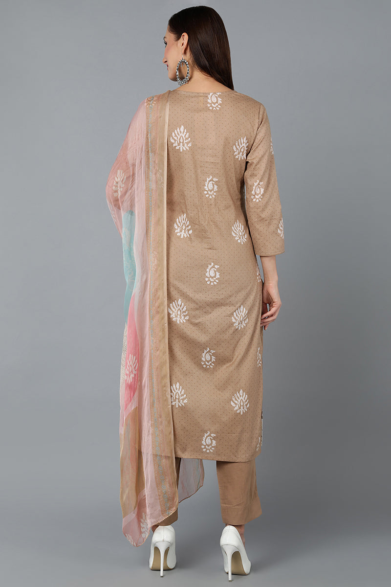 taupe silk blend straight suit set