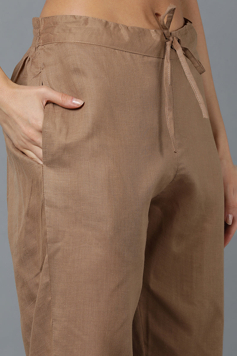 taupe silk blend straight suit set