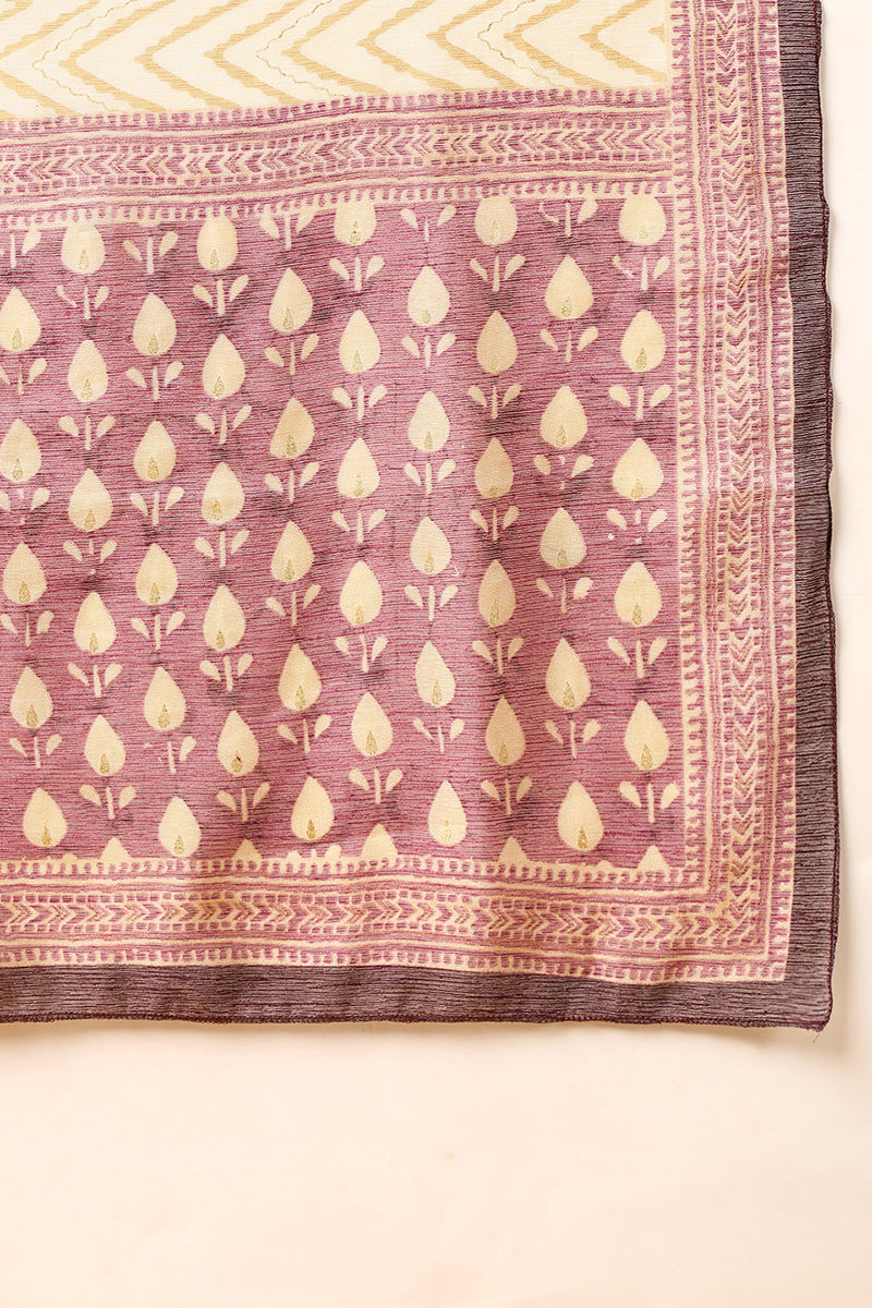 mauve silk blend ethnic motifs printed straight suit set