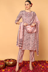 pink silk blend floral printed straight style suit set
