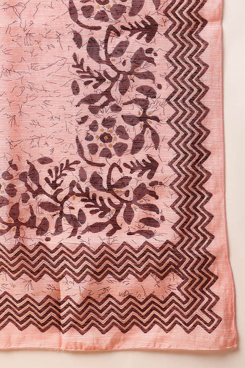 pink silk blend floral printed straight style suit set