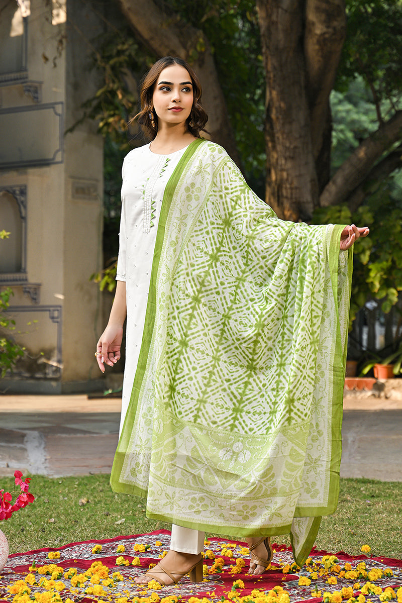 green rayon blend solid embroidered straight suit set