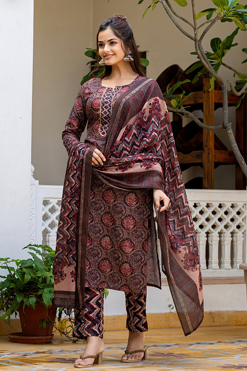 multi rayon blend floral printed straight trouser suit set 