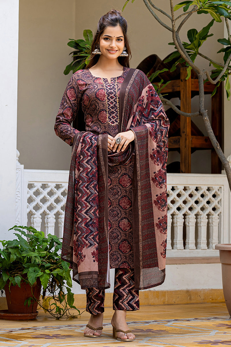 multi rayon blend floral printed straight trouser suit set 
