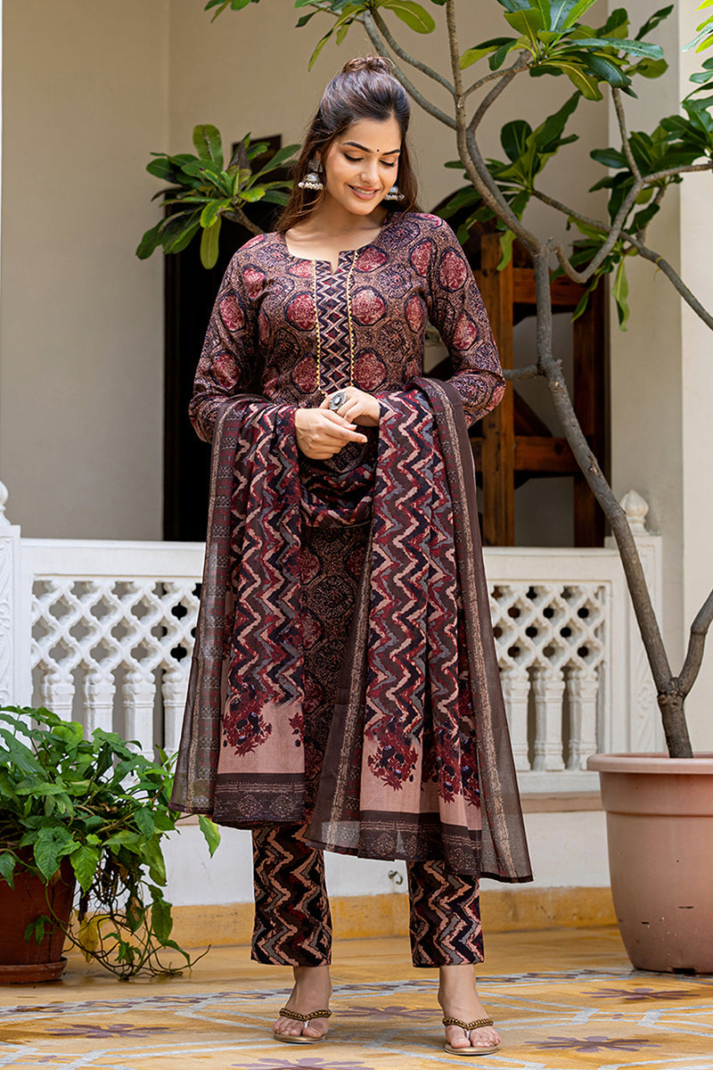 multi rayon blend floral printed straight trouser suit set 