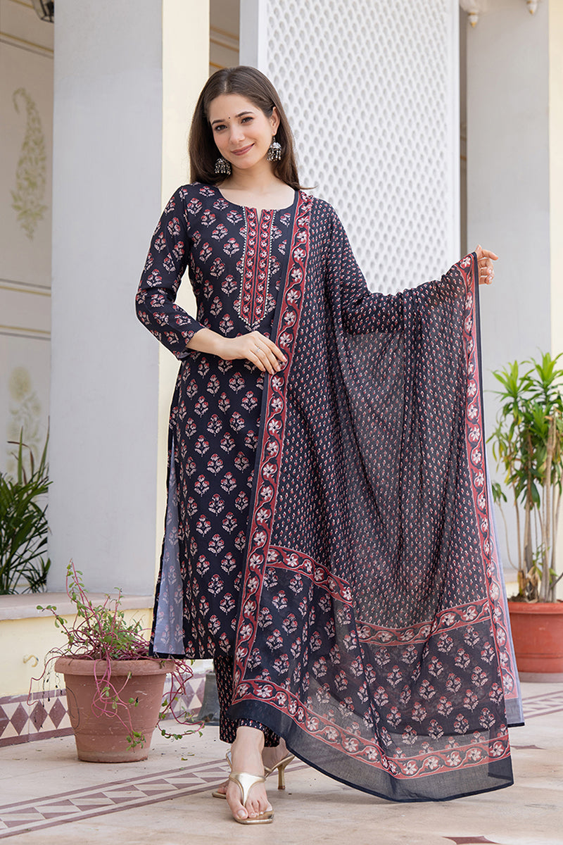 black rayon blend floral printed straight trouser bottom suit set vkskd2271