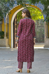maroon rayon blend floral printed straight suit sets 