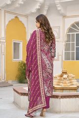 purple rayon blend paisley printed straight trouser suit set