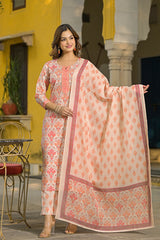 cream rayon blend floral printed straight kurta suit set
