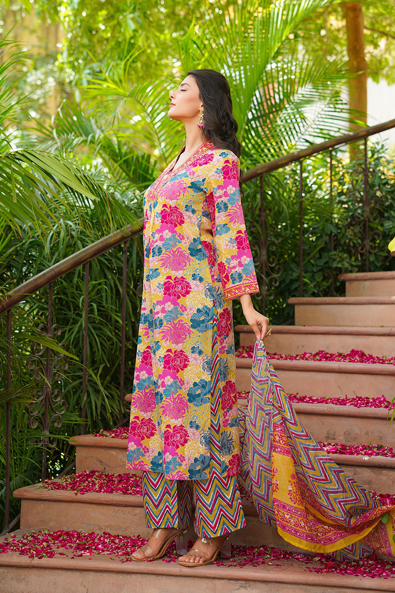 yellow rayon blend floral printed straight kurta palazzos with dupatta vkskd2366