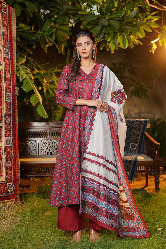 maroon rayon blend floral printed a line kurta palazzos with dupatta