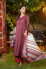 maroon rayon blend floral printed a line kurta palazzos with dupatta